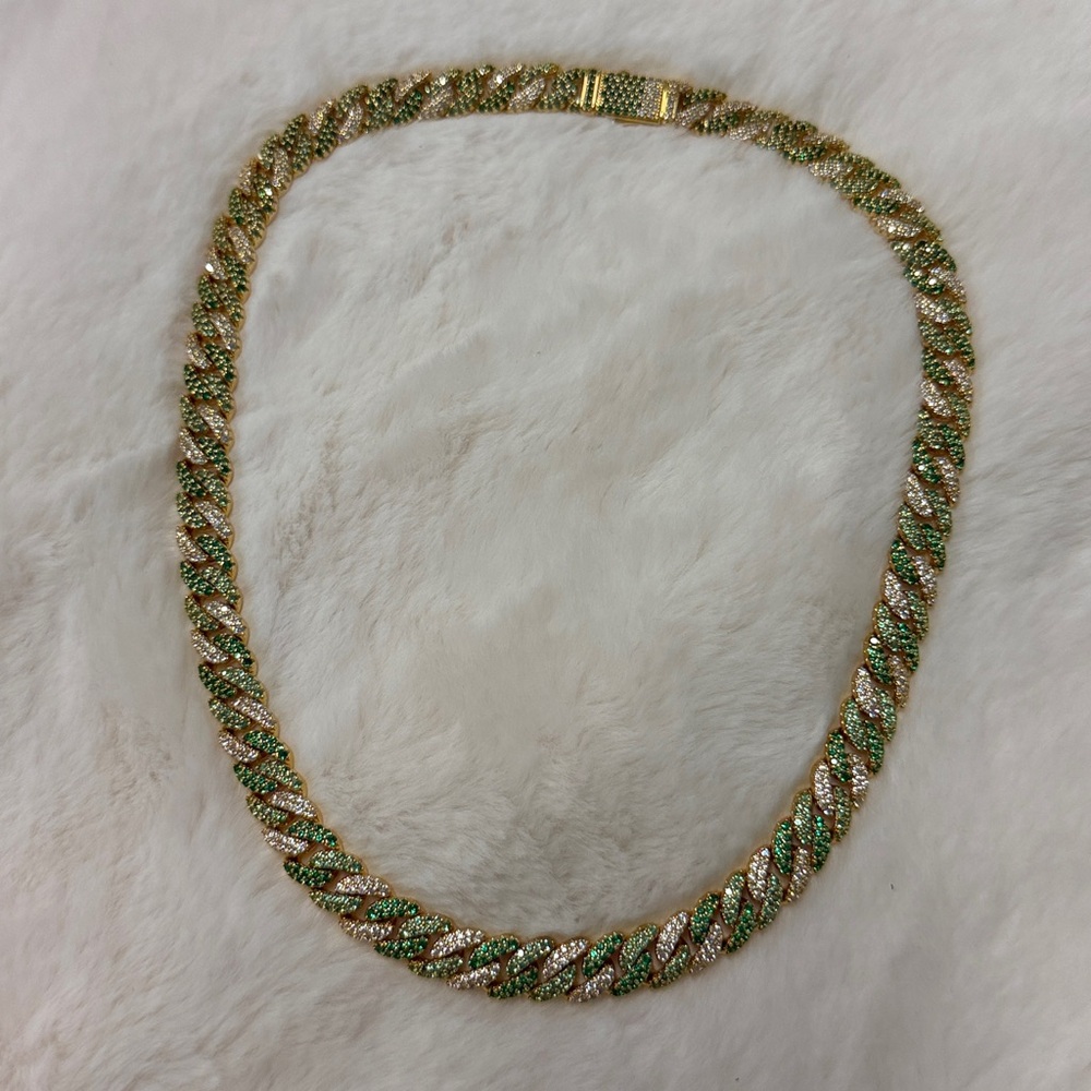 JAXXON Gold-Tone Cuban Link Necklace with Green and White Accents